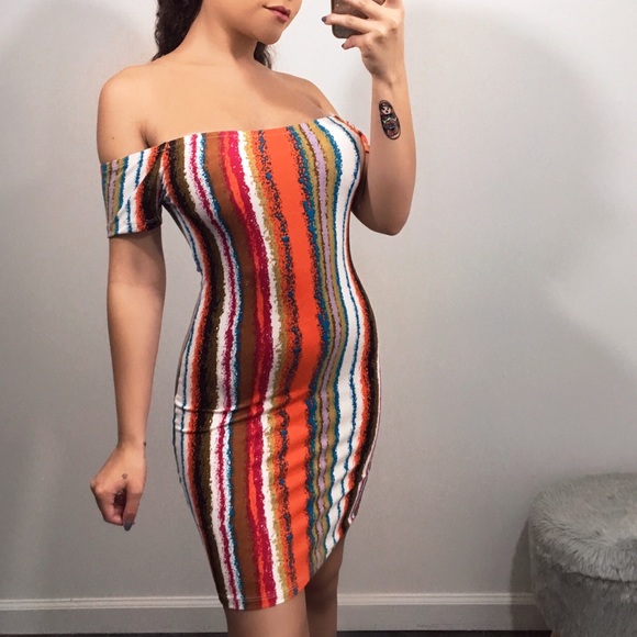 Dresses & Skirts - ONE LEFT Jane Multicolor Off the Shoulder Mini